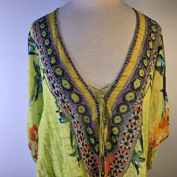 Soft Surroundings Kaftan‎ Tunic S/M Sheer Boho Rhinestone Embellished Coverup - Picture 11 of 12